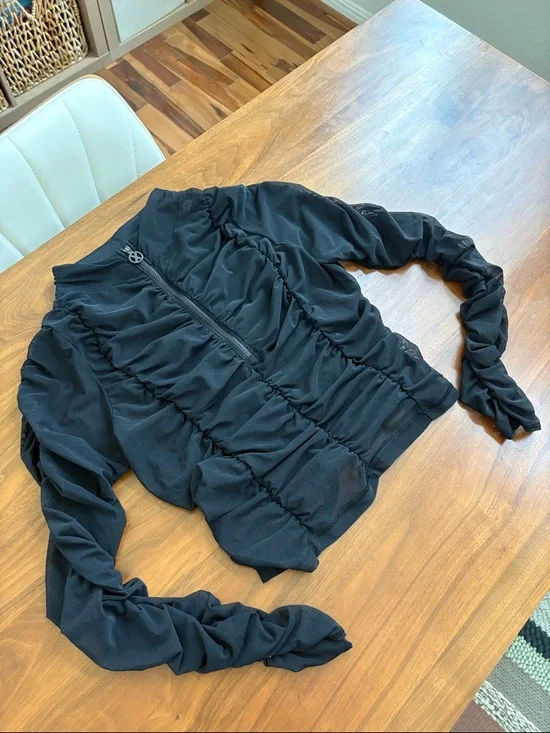 Savage x Fenty RUCHE HOUR LONG-SLEEVE ZIP TOP Sheer Size XL - Picture 6 of 11